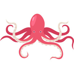 Pink Octopus With Many Arms In Flat Design Style On White Background Marine Animal Illustration