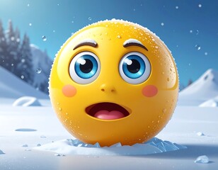 Smiling emoji in winter snow