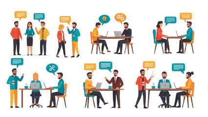 Fototapeta premium Modern Office Work People Icons Set — Teamwork, Communication, and Productivity Illustrations