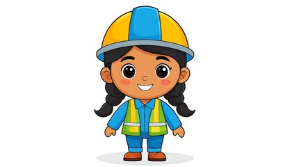 Smiling girl in construction helmet and vest