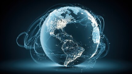 Futuristic Global Network Connection with Bright Lights and Data Flow Over Earth Representation