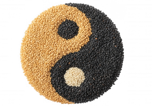 Yin Yang symbol made of sesame seeds image isolated on a transparent background
