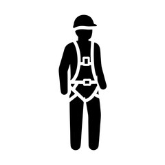 Silhouette of a Standing Worker Wearing Safety Harness and Hard Hat.