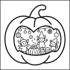 Bold and easy spooky Halloween black and white coloring pages for adults with Halloween-related elements.
