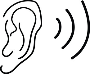 Simple Black Line Drawing of an Ear with Sound Waves graphic representation ear radiating