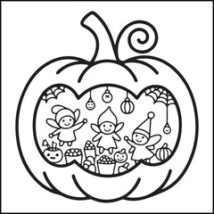 Bold and easy spooky Halloween black and white coloring pages for adults with Halloween-related elements.