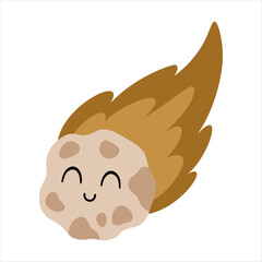 Cute cartoon asteroid clipart, Space meteorite, Kids cosmic design. Vector illustration.