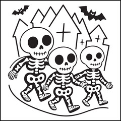 Bold and easy spooky Halloween black and white coloring pages for adults with Halloween-related elements.