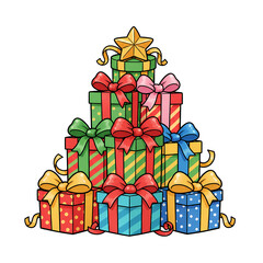 Tiny gift boxes with shiny ribbons stacked like a pyramid