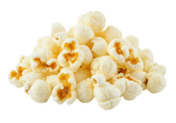 Pile of delicious popcorn isolated on transparent background, salty snack for movie night and entertainment
