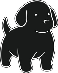 Adorable silhouette of a young labrador puppy standing alert and playful outdoor scene flat design vector illustration isolated on transparent background