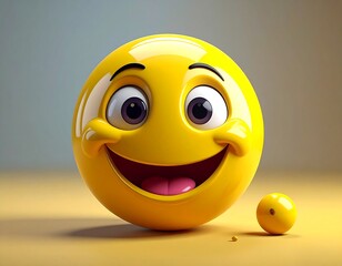 Smiling yellow emoji sphere on a light background
