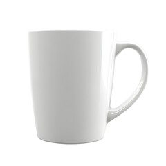 A clean white ceramic mug with a comfortable handle isolated on transparent background