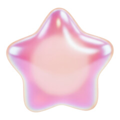 Pink star isolated on transparent background, shiny and glossy, cute and sweet