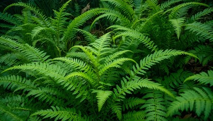 Beautiful Green Ferns in the Forest of Bali with Lush Foliage for Natural Botanical Design Concepts