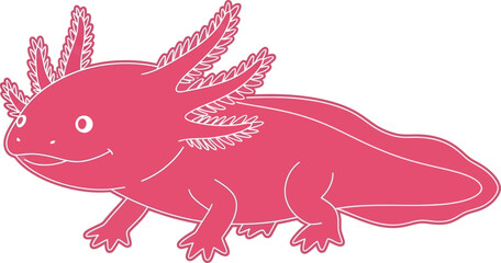 Cute pink axolotl swimming in water underwater creature pet amphibian animal illustration flat design vector illustration isolated on transparent background