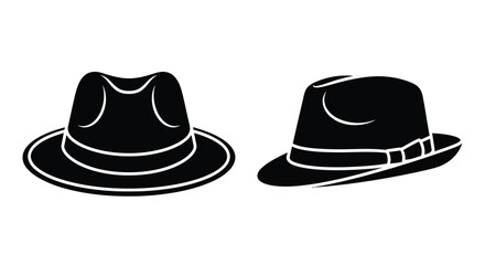 Two black fedora hats presented in a simple graphic style illustration