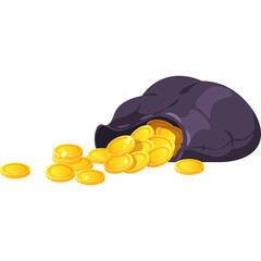 Pixel Art Black Bag Spilling Golden Coins On White Background Simple Vector Illustration © luthfi