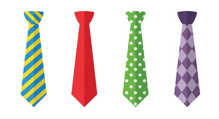 A colorful collection of patterned neckties displayed against a white background