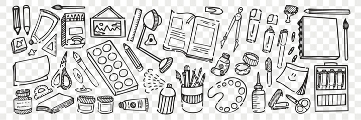Artistic sketch of art supplies tools