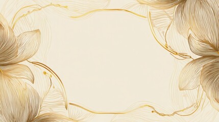 Delicate Art Nouveau border design with stylized leaves and flowing golden lines forming an elegant frame around empty central space for text