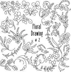 Fototapeta premium Floral Line Drawing Vector Set