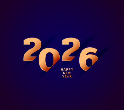 Golden 2026 numbers with happy new year text overlay on a dark blue gradient background symbolizing future celebration and new beginnings for the upcoming year - Powered by Adobe