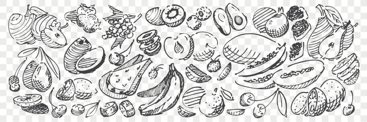 Sketch of assorted fruits in black ink