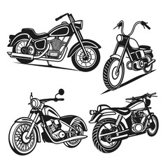 Obraz premium Vector art of set of different motorcycle illustration, a classic design