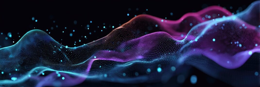 Abstract digital waves of glowing particles