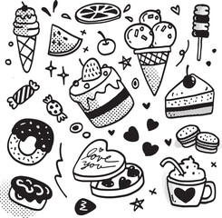 Sweet Dessert Doodle Vector Set