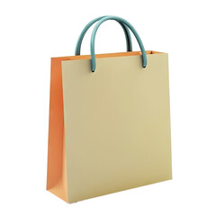 Shopping bag, beige body, orange trim, cyan handles