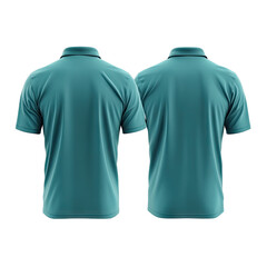 Teal polo shirts, back views, against black background