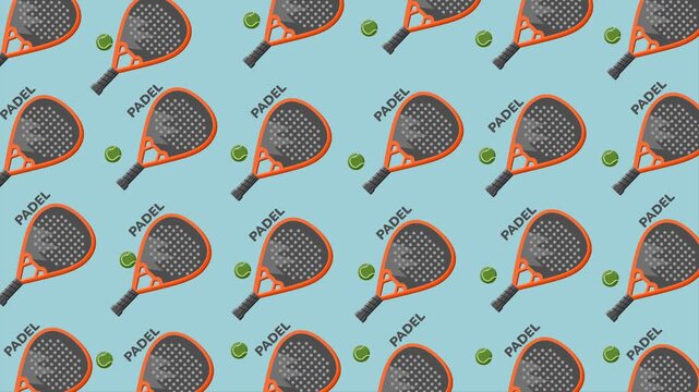 Padel pattern loop animation featuring rackets, balls, and text movements. Ideal for sports presentations or promotional materials.