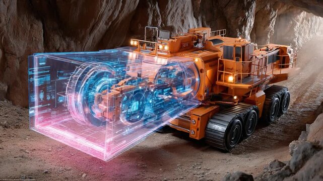 The Beast of the Earth: A colossal mining machine, a behemoth of industry, carves its way through a subterranean cavern, its mechanical heart throbbing with power and precision.