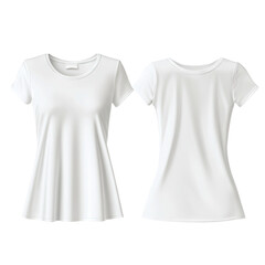 Two plain white t-shirts displayed on white background