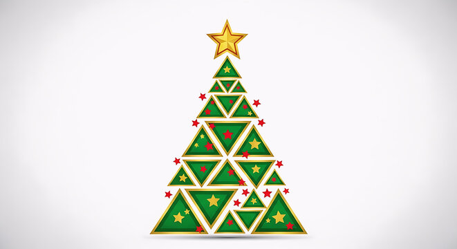 Geometric Christmas tree with gold frame and colorful stars, modern festive holiday design - Powered by Adobe