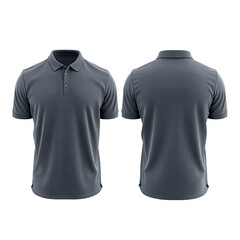 Polo shirt front and back view, muted grey color isolated