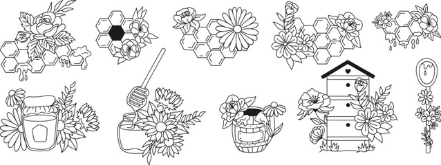 Honeycomb and floral vector art designs