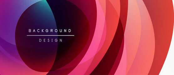 Abstract background features overlapping circles, vibrant colors, gradients. Modern design elements create dynamic visual impact.