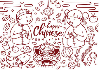 Chinese new year celebration doodle art