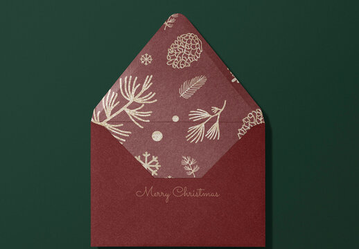 Elegant Festive Christmas Envelope Mockup PSD