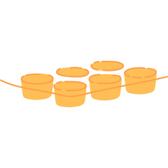 A row of orange circular shapes on a thin orange line against a white background depicting abstract musical notes or a simple graphic design element