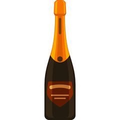 A pixelated illustration of a champagne bottle with a dark brown glass and an orange foil cap on its neck