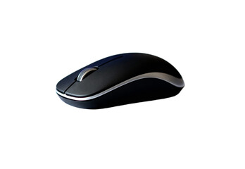 Black computer mouse on white background with copy space