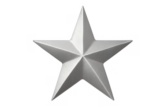 Metal star with a brushed silver texture, representing quality, leadership, and positive ratings, isolated on a transparent background