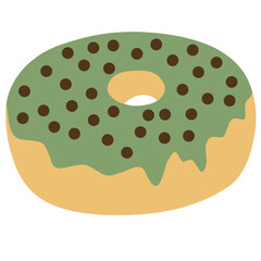 Vector illustration of donut with melted matcha and chocochips on the top, perfect for dessert element, complete your food design