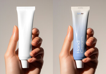Hand Cream Tubes In Hands Mockup PSD