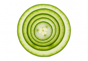 Green spiral cucumber slices concentric isolated on a transparent background