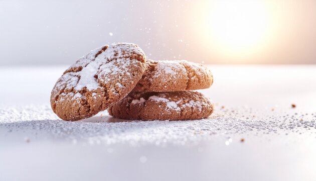 Deliciously dusted cookies piled high in a soft light, capturing a sweet and inviting moment